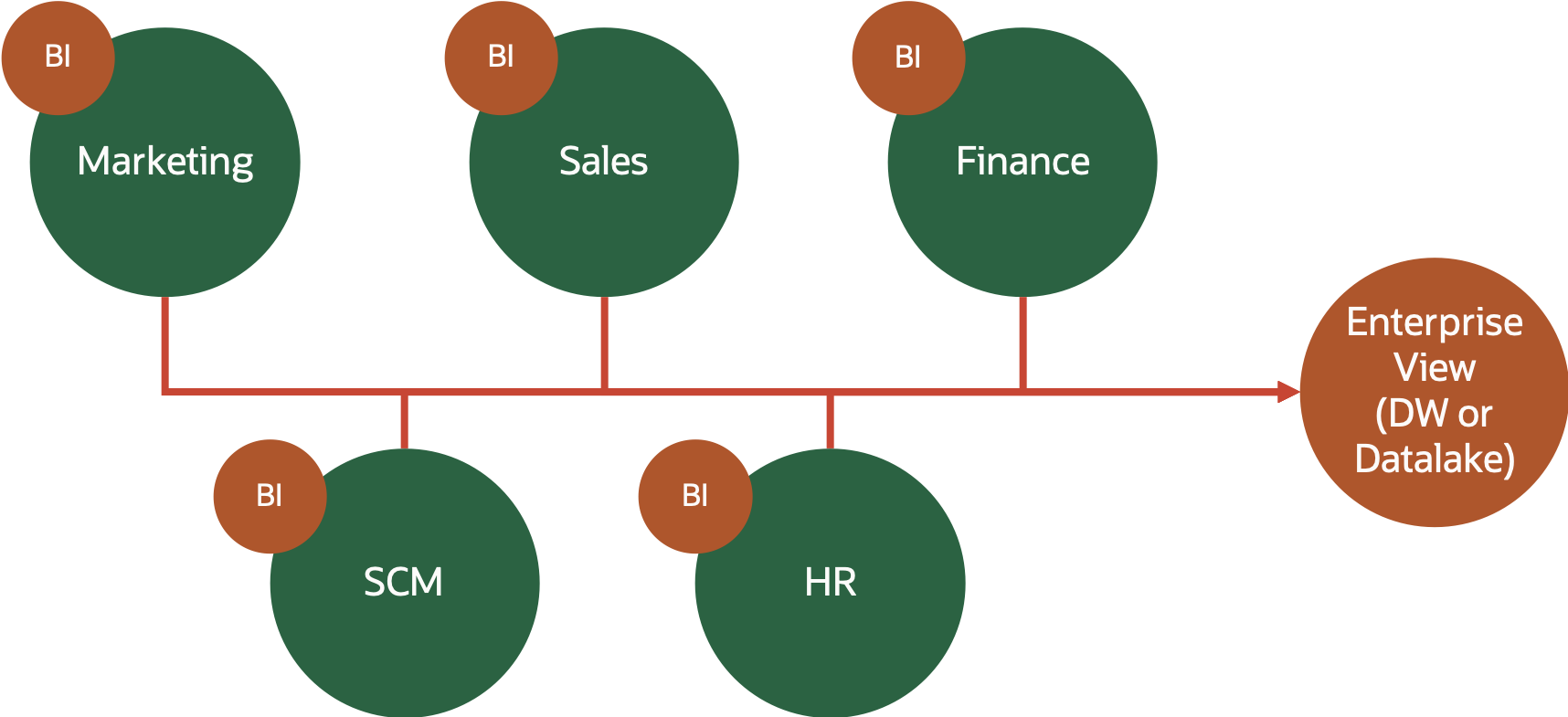 Enterprise BI model showing consolidated reporting across business functions